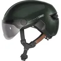 ABUS Stadthelm HUD-Y ACE - stylischer Fahrradhelm mit Visier und magnetischem, aufladbarem LED-Rücklicht - für Damen und Herren - Grün, Größe ... - dunkelgrün