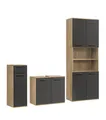 mokebo® Badmöbel Set 3-teilig aus Holz 'Der Steuermann', Badezimmer Set oder Komplettset mit Unterschrank, Beistellschrank und Hochschrank, Badezimmerschränke in Eiche-Schwarz