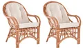 Krines Home Loungesessel 2er Set Wintergarten Rattansessel Natur Rattan Sessel Armlehnsessel (2 Sessel mit Armlehnen), Wohnzimmer Rattanmöbel