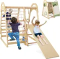 COSTWAY 6 in 1Kletterspielzeug Set, Indoor-Klettergerüst mit Zelt, Rutsche, Turnringen, Kletternetz und Kletterleiter, für Kinder Kleinkinder ab 3 Jahr