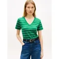 Tommy Hilfiger T-Shirt SLIM CODY V-NECK SHORT SLEEVE aus Baumwolle, Logostickerei, gestreift grün L (42/44)