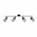 Deckenstrahler 4-flammig E27 114 cm lang Metall Rauchglas Holz Deckenlampe Spot