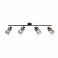 Deckenlampe Strahlerleiste Holz Rauchglas E27 4-flammig Spot schwenkbar schwarz