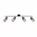 Deckenleuchte Wohnzimmerlampe Spotleiste Holz 4 Flammig E27 schwarz Rauch Glas
