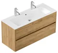 Waschplatz Waschtisch Badmöbel Grifflos 2 Hahn Limes 120 cm Eiche Gold Bad-Set