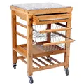 BUTLERS Rolling Stone Servierwagen - Küchenrollwagen mit Granit Arbeitsplatte - Natur Bambus - Rollwagen Höhe 92 cm