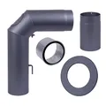 Rohr-Set standard gussgrau 70cm x 45cm Ø 150 + RL 250mm Kamin Ofen Winkel 90° Abgas Kaminofen mit Drosselklappe, Reinigung, Rosette, Muffe Senotherm