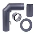 Kaminofen Rohr Set gussgrau 150mm 90° und Rohr 25cm Drossel Klappe Muffe