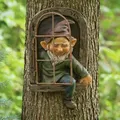 LSDZHK Elf Out The Door Baumhugger Gartenfigur, Gnom Harz Figur Hängend, Baum Gesichter Dekoration für Terrasse Rasen Ornament (Männer)