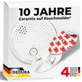 Rauchmelder mit Magnethalterung 4er Set - ohne Bohren und Schrauben mit 10 Jahre Garantie - Magnethalter mit extra starken Klebepads