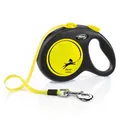 flexi® Neon L | 5m Gurt Roll-Leine für große Hunde bis 50 kg | schwarz/neon-gelb | ausziehbare Hundeleine | Gewicht 352.4 gr | Maße 12.9 x 18.8 cm