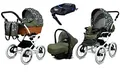 BabyLux Kinderwagen 4in1 mit Autositz für Kleinkinder – Kinderwagen für Neugeborene und Kleinkinder –– Baby Neugeborenen Kinderwagen – ISOFIX Autositzbasis – Max 15kg – Olive Star White Frame