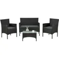 Polyrattan Gartenmöbel-set Fort Myers – Balkonmöbel-set Mit Tisch, Sofa & 2 Stühlen – Sitzgruppe 4 Personen Schwarz Mit Auflagen Grau - Juskys