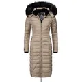 Navahoo Wintermantel Umay langer Damen Winter Steppmantel mit Kunstfellkapuze braun XL (42)