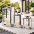 Mojawo® 3tlg XXL Luxus Edelstahl Gartenlaternen Set Windlichter Laterne Rostfrei