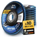 10x Fächerscheibe Ø125mm K60 für Stahl/Edelstahl - Polieren Entroster Kehlnaht schleifen - AMBOSS Werkzeuge ZFS Lamellenschleifscheibe blau Winkelschleifer - Profi Zirkon Schleifmop