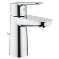 GROHE BauEdge, Waschtischarmatur, wassersparend (Wasserhahn für das Bad, 15cm hoch, Badarmatur mit Zugstangen-Ablauf, einfache Installation am Waschbecken), chrom, 23328000