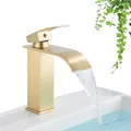 Waschtischarmatur Gold Wasserfall Bad Einhandmischer Badezimmer  ArmaturenDE