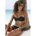 Bügel-Bandeau-Bikini-Top LASCANA "Elodie", Damen, Gr. 34, Cup A, gold (schwarz, goldfarben), Recycling-Polyamid, unifarben mit Farbeinsatz, Bikini-Oberteile, mit trendigem Materialeinsatz