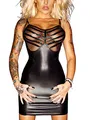Noir Handmade schwarzes Wetlook-Kleid F078, Größe : S