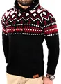 Reslad Herren Grobstrick Pullover Norweger Winter Kapuzenpullover RS-3013 (S, Schwarz-Rot)