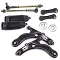 BESTPRICE 2x Querlenker Vorderachse vorne links & rechts mit Buchsen und Traggelenk, 2x Spurstangen mit Spurstangenkopf, 2x Koppelstange vorne, 2x Lenkmanschette