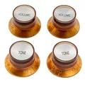 Musiclily Pro Metrische Gitarre Knöpfe Potiknöpfe Top Hat Bell Knobs 2 Volume 2 Tone Set für Epiphone Les Paul SG E-Gitarre, Amber mit Silber Metalleinlage