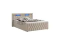 Juskys Boxspringbett Leona Samt 180x200 cm in Beige – mit LEDs, Topper & H4-Federkern-Matratzen