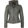 Lederjacke MAURITIUS "CASEY", Damen, Gr. S, grau (anthrazit), Obermaterial: 100% Schafsleder. Futter: 100% Baumwolle. Ärmelfutter: 100% Polyester, used, modisch, sehr figurbetont kurz, Langarm abgesteppt mit Reißverschluss, Jacken, mit abnehmbarem Kapuzen-Sweateinsatz & aufwendigen Biker-Details