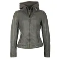 Lederjacke "CASEY", mit Kapuze, mit abnehmbarem Kapuzen-Sweateinsatz & aufwendigen Biker-Details, Gr. S, anthrazit