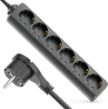 deleyCON 6 Fach Steckdosenleiste mit Flachstecker Stromleiste für Innenbereich 1,4m Kabel Flachkontakt-Stecker Robustes Kunststoffgehäuse Schwarz
