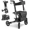 Juskys Rollator Vital faltbar, leicht, höhenverstellbar - Sitz, Tasche - Schwarz - Schwarz