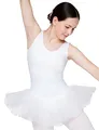 tanzmuster Kinder Ballett Tutu Anabelle aus Baumwolle mit breiten Trägern und Tüllrock in weiß, Größe:140/146