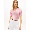 Tommy Hilfiger Strickpullover CO CABLE FINE GG SS HENLEY mit Zopfmuster rot M (40)