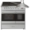 GURARI Elektro-Standherd GCH E 912 DF X+GCH C 046 IS 9, Elektro Standherd 90 cm mit 1-fach-Teleskopauszug, Doppelbackofen + Dunstabzugshaube 90 cm