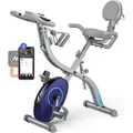 4-in-1 klappbarer Heimtrainer für Zuhause– magnetischer Ergometer mit 16 Stufen, LCD & Pulsmessung, Tabletständer, kompatibel Kinomap, bis 136 kg - Silber