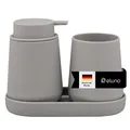 eluno Badezimmer-Set TESERO mit Soft-Touch Oberfläche, Bad-Accessoires Set 3tlg. bestehend aus 1x Seifenspender, 1x Becher und 1x Schale, ideal für Badezimmer und Küche aus Kunststoff (Taupe)