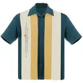 Steady Clothing Kurzarmhemd The Finley Teal Mustard Cream Vintage Bowling Shirt Retro grün XL