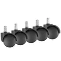 AMSTYLE 5er Set gebremste Weichboden-Rollen für Bürostuhl 11 mm Stift/Durchmesser 50 mm, Premium Teppichrollen in Schwarz, Dreh-stuhlrollen für weiche Böden