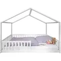 tiSsi Hausbett, Weiß, Holz, Buche, massiv, 140x200 cm, bodentiefer Einstieg, Kinder- & Jugendzimmer, Kindermöbel, Kinderbetten, Hausbetten