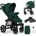 Lionelo Annet Plus Buggy Kinderwagen ab Geburt bis 22 kg, Liegefunktion flach, kompakt faltbar, große EVA Räder mit Federung, XXL Verdeck, inkl. Fußsack, Moskitonetz & Getränkehalter