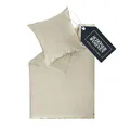 SCHÖNER WOHNEN Satin Bettwäsche 135x200 Baumwolle Beige - Luxus Bettwäsche-Set 2teilig - weich & atmungsaktiv - 1x Bettwäschebezug & 1x Kopfkissenbezug 80x80cm Frühling Duvet Cover Set - ÖKO-TEX