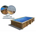 GRE Holzbecken rechteckig Modell Lemon 375 x 200 x 68 cm, Komplettset + GRATIS Sommerabdeckung - Blau