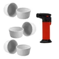 Creme Brulee Förmchen 6er-Set Ø 9x5 cm mit Flambierer Auflaufformen 185 ml Weiß