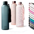 MAMEIDO Trinkflasche mit Zeitmarkierung 1 l Kohlensäure geeignet, auslaufsichere Water Bottle, Wasserflasche BPA frei für Sport, Gym & Büro (Ocean Bloom)
