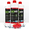 BiOHY WC-Reiniger (3 x 1 Liter) | Bio Toilettenreiniger mit frischem Schaum | EXTRA STARK | Badreiniger Gel wirkt effektiv gegen Kalk & Urin | säubert die Toilette blitzschnell