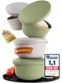 LOEWERK Pizzaballenbox mit Deckel – 4er Set – atmungsaktive Teigbox für perfekten Pizzateig - platzsparende Silikon Pizzateig Box mit Deckel, Pizza Box, Pizza Ballenbox, Gärbox – Olive/Grau