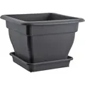 XXL Pflanzkübel Blumentopf 60x60 mit Wasserspeicher und Untersetzer - 70 Liter Pflanztopf gegen Staunässe anthrazit UV-stabil, frostsicher, robust - Grau