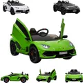 ES-Toys Kinder Elektroauto Lamborghini Aventador SVJ, Kunstledersitz, EVA-Reifen grün