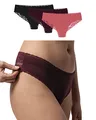 Snocks Brazilian Slip mit Spitze Damen aus Bio-Baumwolle (3er Pack) - Damenunterwäsche mit Perfekter Passform und angenehmem Tragegefühl - Unterwäsche Frauen Gr.L, Farbe Mauve/Rott/Schwarz